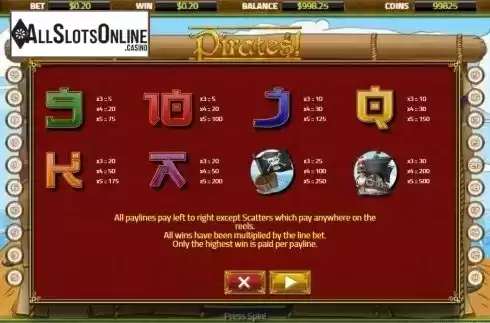Paytable. Pirates (XIN Gaming) from XIN Gaming