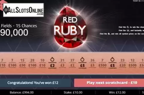 Win Screen 2. Red Ruby from Gluck Games