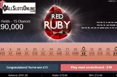 Win Screen 4. Red Ruby from Gluck Games