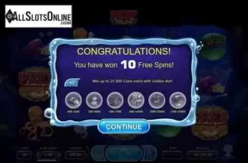 Free Spins screen. Reef Run from Yggdrasil