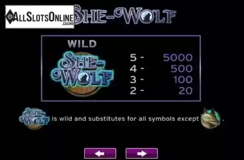Paytable 1. She Wolf from High 5 Games