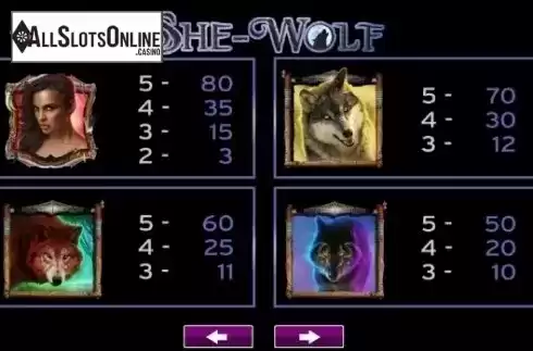 Paytable 2. She Wolf from High 5 Games