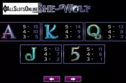 Paytable 3. She Wolf from High 5 Games