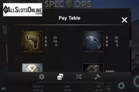 Paytable screen 4. Spec-Ops from Cubeia
