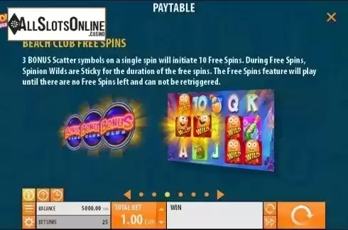 Paytable 3. Spinions from Quickspin