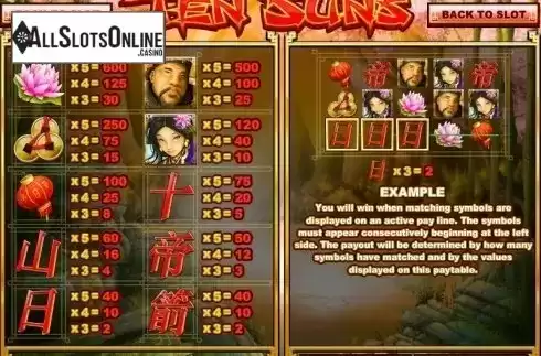 Paytable 1. Ten Suns from Rival Gaming