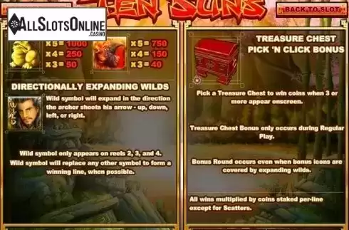 Paytable 2. Ten Suns from Rival Gaming