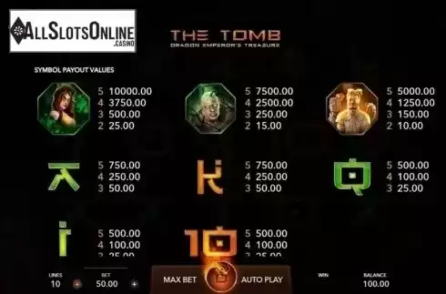 Paytable. The Tomb from Mascot Gaming