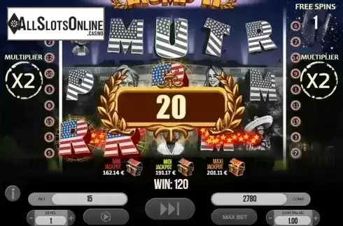 Free spins screen 2. Trump It from Fugaso