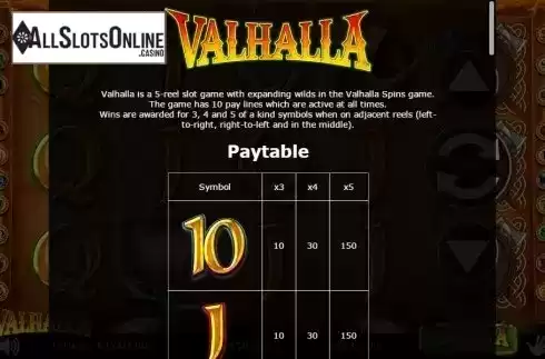Paytable 1. Valhalla (Betdigital) from Betdigital