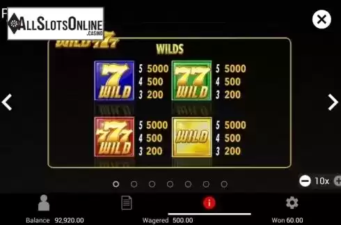 Paytable 1. Wild 777 from Swintt