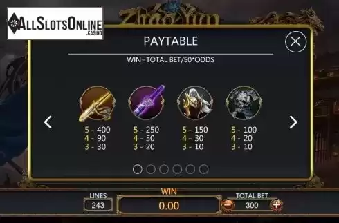 Paytable 1. Zhao Yun from Dragoon Soft