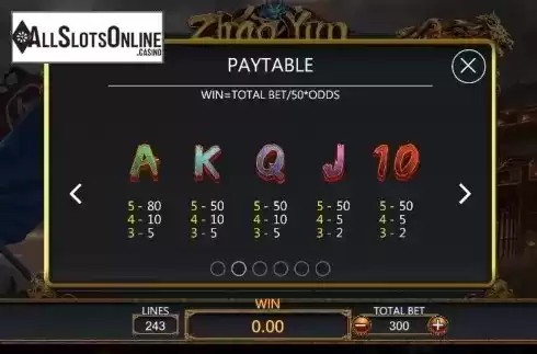 Paytable 2. Zhao Yun from Dragoon Soft