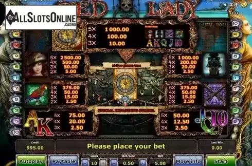 Paytable 1. Red Lady from Greentube