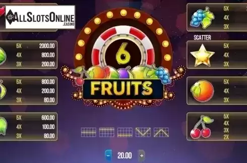 Paytable. 6 Fruits from SYNOT