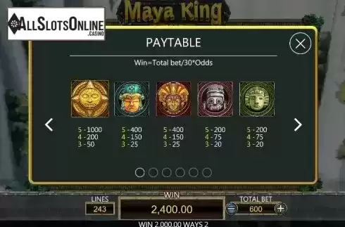 Paytable 1. Maya King from Dragoon Soft