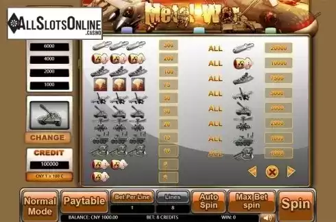 Paytable . Metal War from Aiwin Games