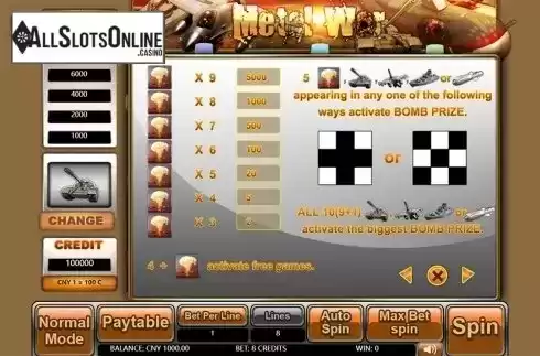 Paytable 2. Metal War from Aiwin Games