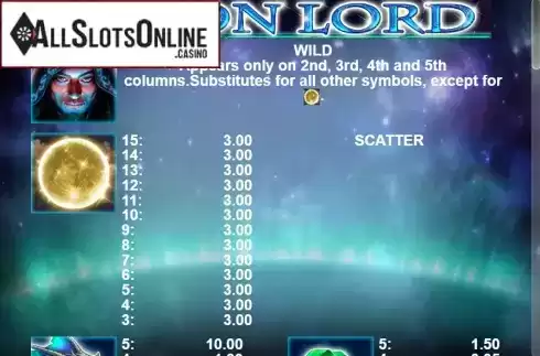 Paytable 1. Moon Lord from Casino Technology