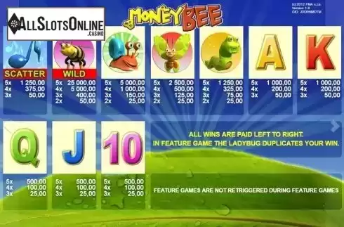 Paytable 1. Money Bee from iGaming2go