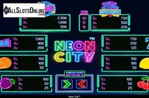 Paytable. Neon City from Wazdan