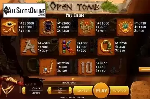 Paytable . Open Tomb from X Play