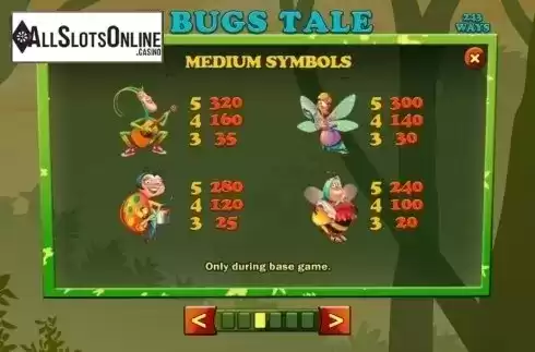 Paytable 3. Bugs Tale from Spinomenal
