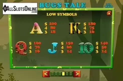 Paytable 4. Bugs Tale from Spinomenal