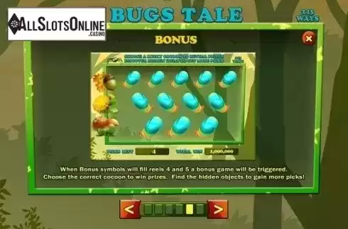Paytable 5. Bugs Tale from Spinomenal
