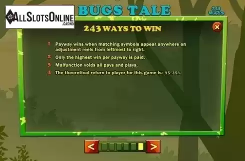 Paytable 6. Bugs Tale from Spinomenal