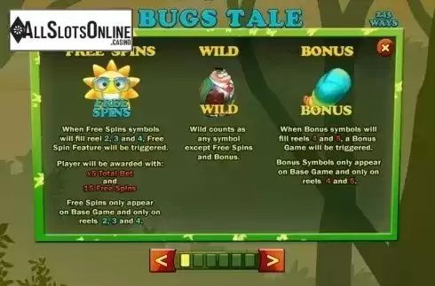 Paytable. Bugs Tale from Spinomenal