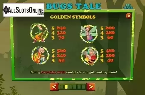 Paytable 2. Bugs Tale from Spinomenal