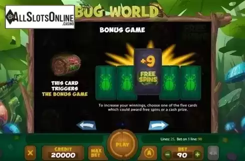 Paytable 2. Bug World from X Card