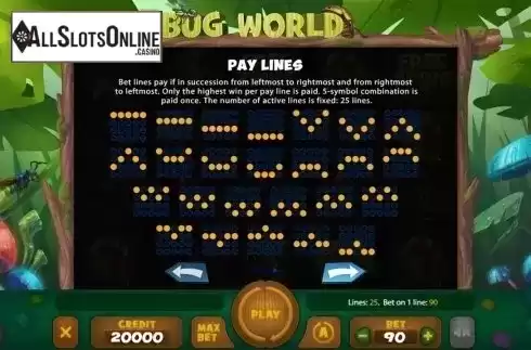 Paytable 3. Bug World from X Card