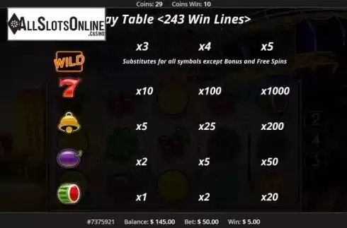 Paytable 1. Big Vegas from Concept Gaming