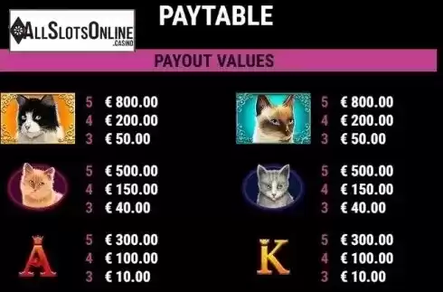Paytable 1. Cutie Cat from Gamomat