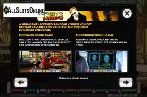 Bonus games screen
