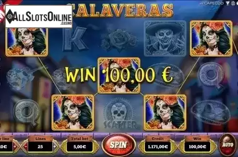 5 of a kind win screen. Calaveras from Capecod Gaming