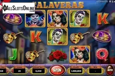 Reels screen. Calaveras from Capecod Gaming