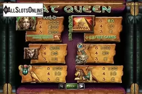 Paytable. Cat Queen from Playtech