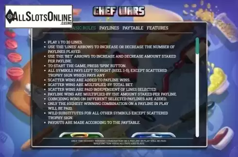 Information screen. Chef Wars from Arrows Edge