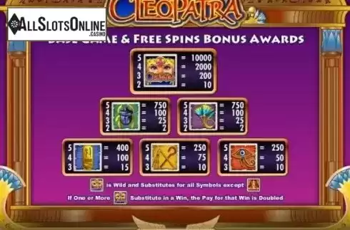 paytable. Cleopatra (IGT) from IGT