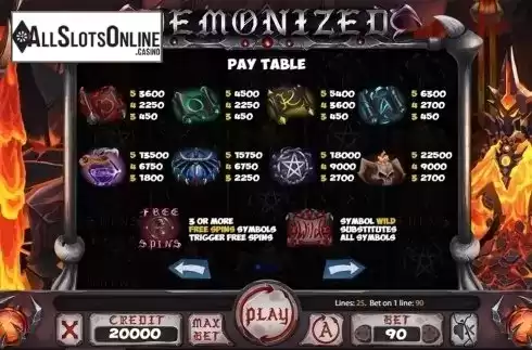 Paytable . Demonized from X Card