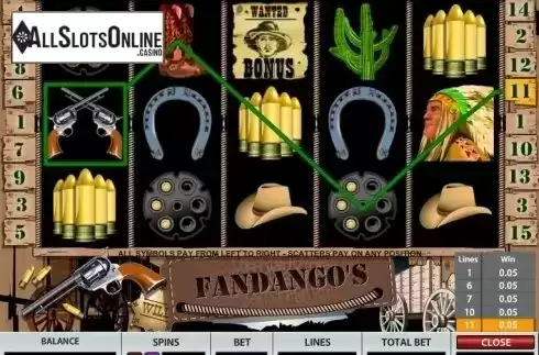 Win screen 1. Fandango's from Pragmatic Play