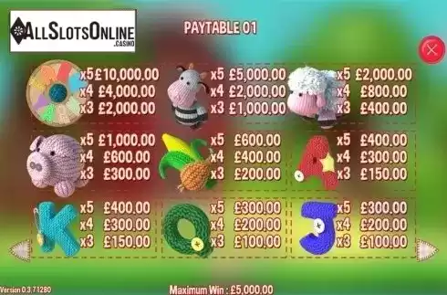 Paytable 1. Farm Yarn from Games Warehouse