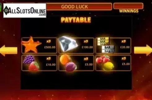 Paytable . Fire Star from CR Games