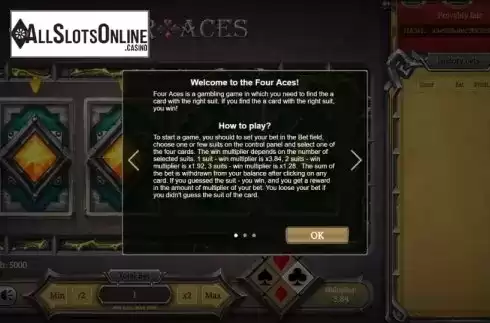 Information Screen. Four Aces from Evoplay Entertainment
