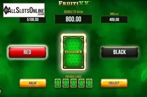 Gamble game screen. Fruiti XX from SYNOT