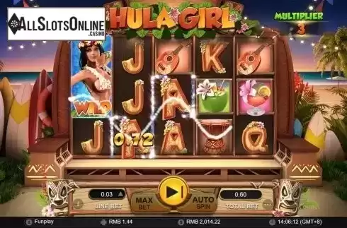 Free Spins Wild Win screen. Hula Girl from GamePlay