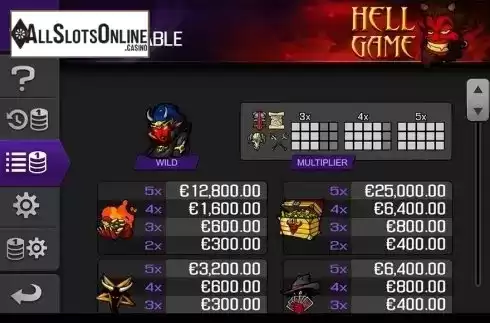 Paytable. Hell Game from Apollo Games